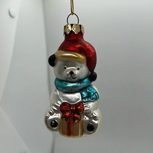 Vintage Silver Handblown Glass Teddy Bear Christmas Ornament